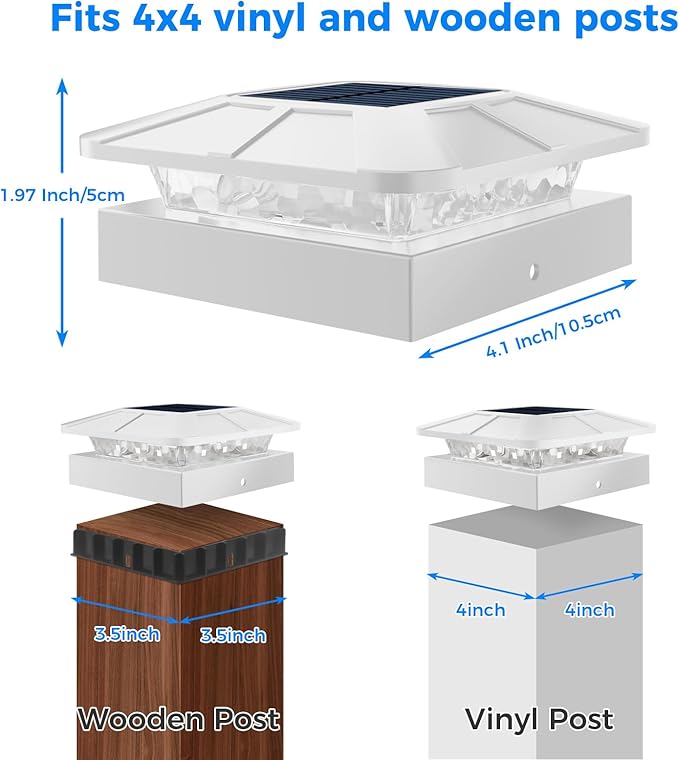 Peasur 4x4 Solar Post Cap Lights Outdoor with 3 Modes, 20 Packs White Fence Light Solar Powered Waterproof, Wood/Vinyl Post Top Lights for Deck Yard Garden Patio Porch Outside