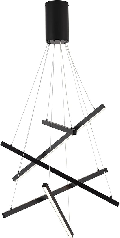 Black Led Modern Pendant Light, 5 Linear Lights led Chandelier Dimmable Hanging Pendant Lighting for Living Dinning Room Staircase Entry Foyer Restaurant