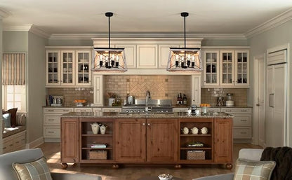 Luupyia 17.72Inches Farmhouse Pendant Light, Height Adjustable, White Rectangular Rustic Chandeliers Farmhouse Light Fixture Vintage Island Lighting for Dining Room Entryway Living Room 4-Lights E26