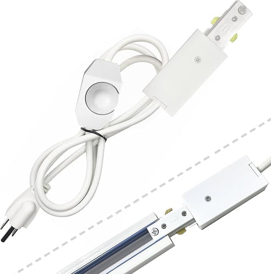 White Track Lighting Live End Cord with Inline Dimmer Switch, 9.84FT H Track Live End Feed Connector, Suitable for H Type Single Circuit 3-Wire-1 Track Lighting Systems
