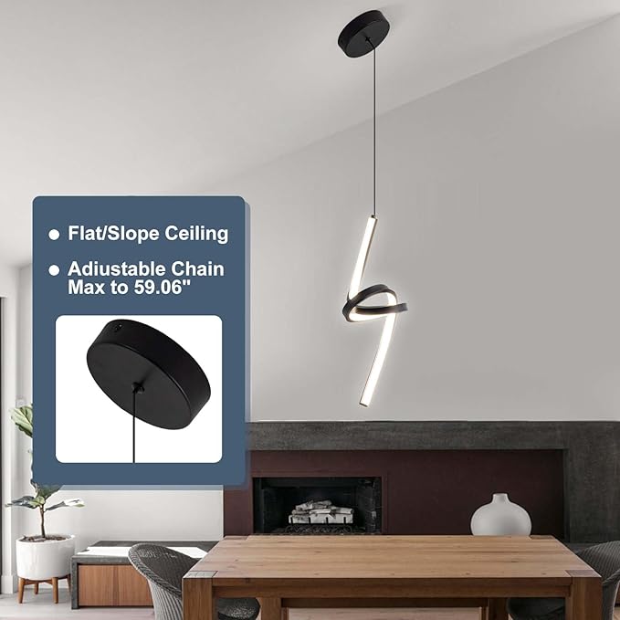 ADISUN Modern LED Pendant Light, Spiral Pendant Lights Kitchen Island, 4500K Neutral Light, Adjustable Height, Pendant Light Fixtures for Living Room Bedroom Hanging Light(Black)
