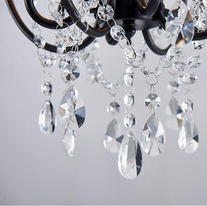 Saint Mossi 4-Lights Crystal Chandelier with Plug, Black Chandelier Light Fixture, Farmhouse Pendant Light Fixtures,K9 Crystal with Black Frame, H17 x D12,Chain Adjustable