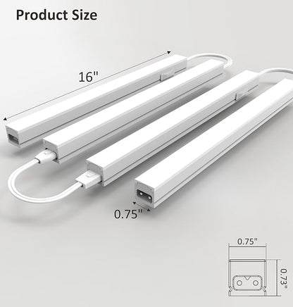 Leetdud Under Cabinet Lighting Plug in, 16 Inch 4 Pcs, Linkable AC120V 3CCT 3000K/4000K/5000K Ultra Slim, LED Under Cabinet Lights for Counter Light, Kitchen, Shelf, Sink, Workshop, Desk, White