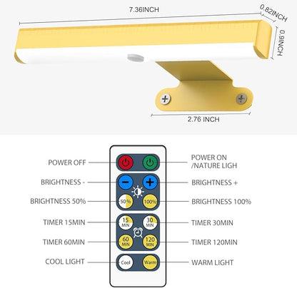 6Pack Wireless Picture Light with Remote,Battery Operated Wall Sconces for Wall Decor,3 Color Timer&Dimmable Paintings Light LED Art Display Lamp Picture Frame Light for Artwork Posters Gallery-Gold
