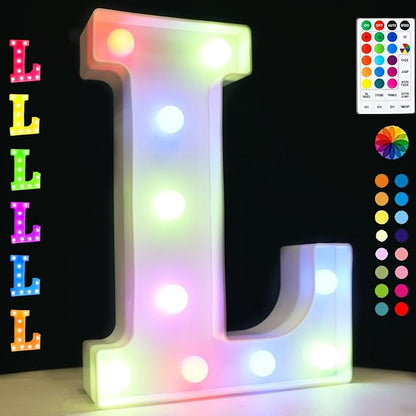 LED Marquee Letter Lights, 18 Colors Changing Light Up Letters with Remote, RGB Alphabet Letters Sign for Girls Boys Gift Birthday Party Night Light Bedroom Wedding Christmas Decor-Colorful L