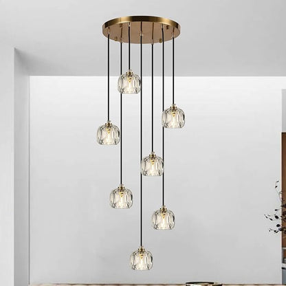 Farmhouse Crystal Pendant Lights, Brass Round Hanging Lamp, Modern Raindrop Chandeliers for Dining Room Living Room Bedroom Kitchen Island