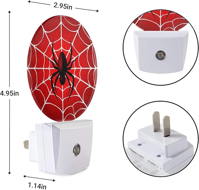 EKOBLA Red Spider Web Night Light, Hero Theme Plug into Wall with Dusk to Dawn Light Sensors, Warm Nightlights for Bedroom, Bathroom, Gifts Ideal for Teen Boys & Men Cave