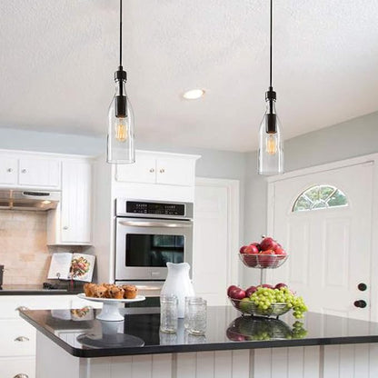 LNC Glass Pendent Lighting for Kitchen Island, Modern Farmhouse Glass Hanging Fixtures for Dining Room, 5” x 5” x 11.2”, 1-Light