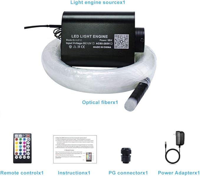 AMKI 16W RGBW Fiber Optic Curtain Light Kit,450pcs Flash Point Waterfall Effect Bluetooth Curtain Lighting for Kids Children Sensory Room Home Decoration with Fiber Cables 0.03in/0.75mm 13.1ft/4m