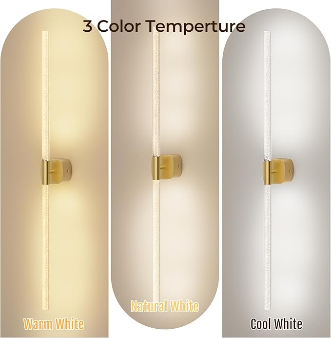 Battery Operated Wall Sconce Set of 2 Rechargeable Battery Powered Wall Light with 12000mAh Wireless Dimmable Wall Lamp Fixtures for Bedroom Living Room (Brushed Gold, 31"-2 Pack)