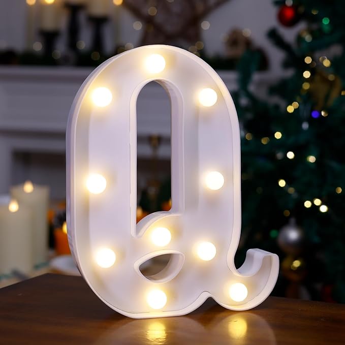 LED Marquee Sign Light Up Letters, Alphabet Light Up Sign, Battery Powered LED Letter Lights for Night Light, Wedding, Birthday, Party, Christmas or Home Decor (Q)
