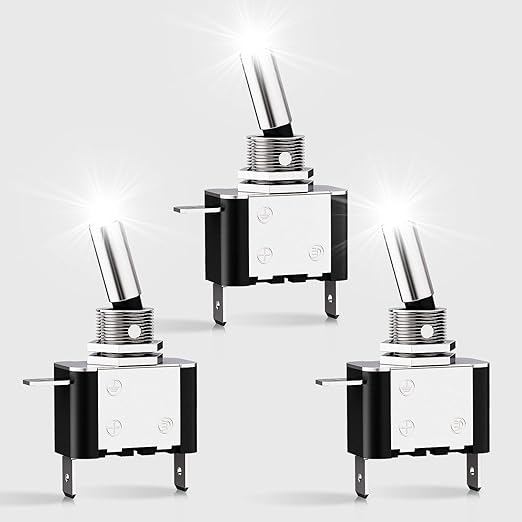 Nilight 3PCS White LED Toggle Switches 12V 20A 3 Pin 2 Position ON Off SPST Heavy Duty Rocker Switch for Auto Car Marine RV Vehicles Truck Boat Dash