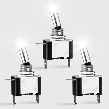 Nilight 3PCS White LED Toggle Switches 12V 20A 3 Pin 2 Position ON Off SPST Heavy Duty Rocker Switch for Auto Car Marine RV Vehicles Truck Boat Dash
