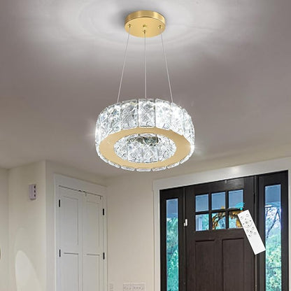 Modern Crystal Chandelier 8W Dimmable LED Crystal Pendant Light Fixtures Height Adjustable Round Gold Chandeliers for Dining Room Hallway Bedroom