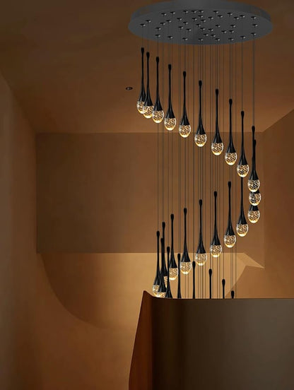 ykolupty Staircase Chandelier 42-Lights Crystal Ceiling Lights Adjustable Length 197inches Large Chandeliers for High Ceilings, Entryway Lighting Fixture Black