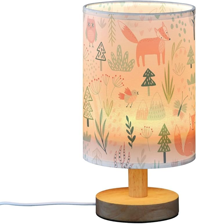 Bedside Table Lamp Cute Fox Owl Bird Nightstand Lamp with Wood Tropical Animals Tree Flower Desk Lamps for Bedroom Living Room Nursery Office Home Decor