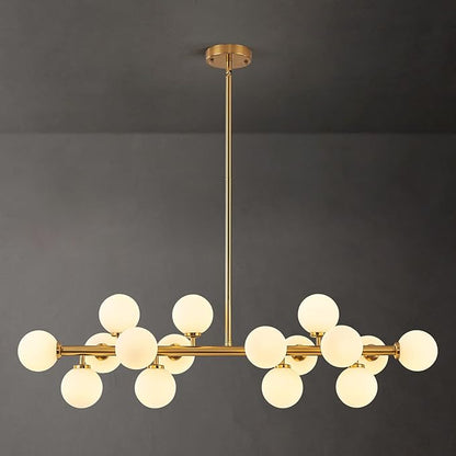 16-Light Globe Sputnik Chandelier, Mid Century Modern Dining Light Fixture Over Table, Brass Gold Linear Chandeliers for Dining Room, Kitchen Island, Living (Milk White Glass Bubble, 40 Inch)