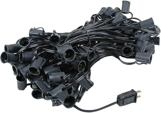 Novelty Lights 100 Foot C9 Outdoor String Light Christmas Stringer - Patio String Lights - Intermediate Base (C9/E17) - 12" Spacing - Black Wire