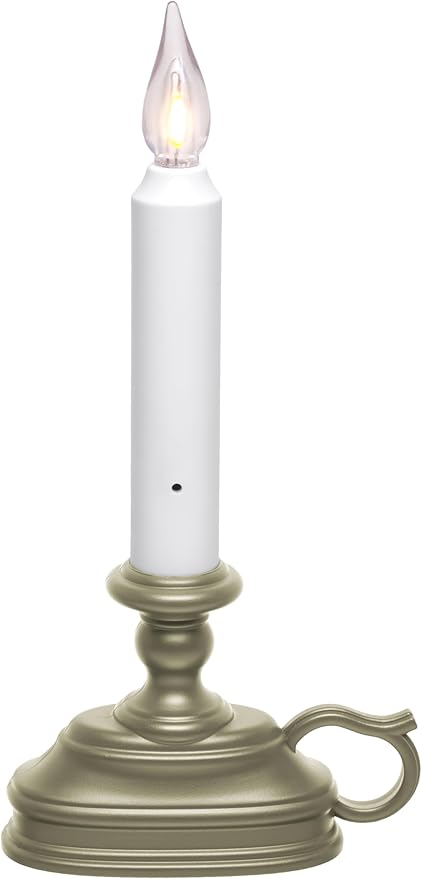 VC1820P 8.5 inch Battery Operated Vintage Filament LED Flameless Window Candle with Dusk to Dawn Timer and 3 Flame Settings, Silver