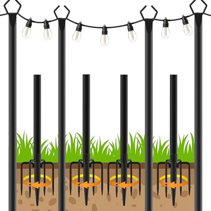 LETIANPAI 4 Pack String Light Poles,10 Ft Light Poles for Outside String Lights,Outdoor Lights Pole with Fork,Metal Poles Stand for Patio Deck Backyard
