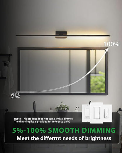 zouzai 2nd Gen Modern LED Bathroom Vanity Light Bar, Dual-Sided Black IP44 Wall Fixture Over Mirror, 5CCT Adjustable (2700K–5000K), 180° Rotatable, Dimmable – Upgraded Design(48 inch)