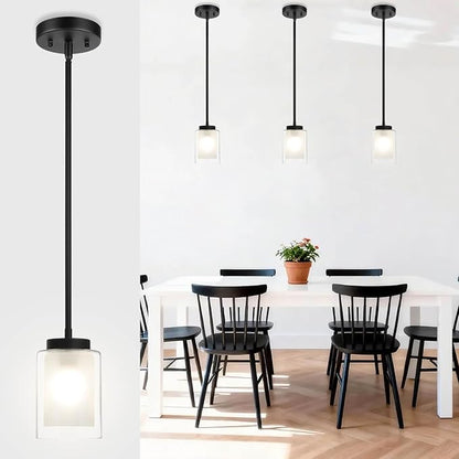 XiNBEi Lighting Black Pendant Light, Modern Adjustable Hanging Pendant Lighting Glass Kitchen Island Lights for Bar Dining Room Kitchen Sink XB-P1195-MB
