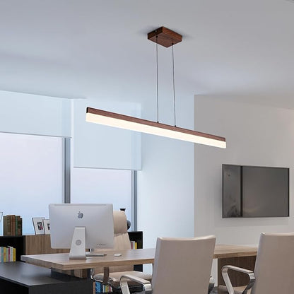 39" Modern Linear Pendant Light Dimmable LED Ceiling Hanging Light Fixtures Woodgrain Linear Chandelier with Adjustable Height for Kitchen Island Dining Room 3000K