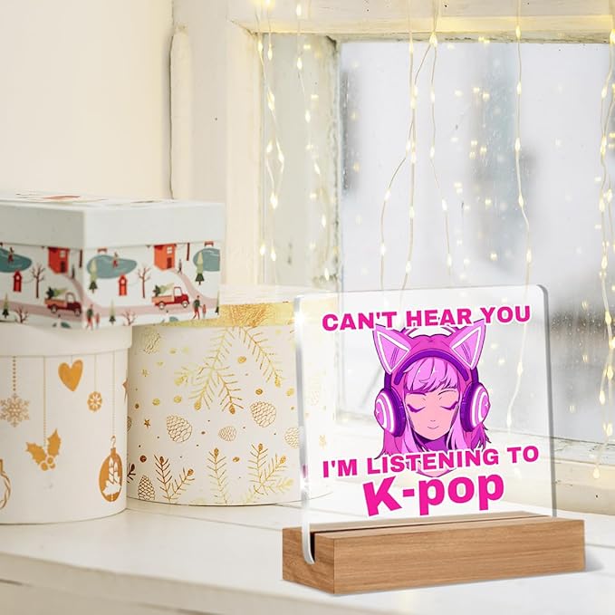 Kpop Gifts for Teen Girls, Music Gifts for Women Sisters Friends K-pop Lovers, Kpop Room Decor, I'm Listening to K-pop Acrylic Plaque Home Office Desk Decor