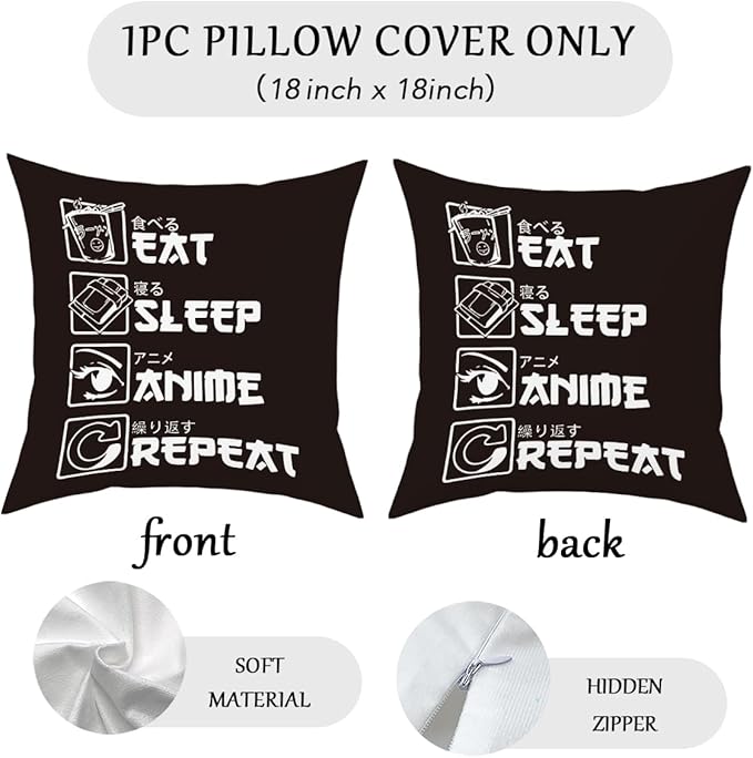 Anime Decor, Just a Girl Who Loves Anime Anime Room Decorative Throw Pillow Covers, Girls Anime Gifts Anime Lovers for Home Living Room Women Girl Bedroom Decoration Gifts Black