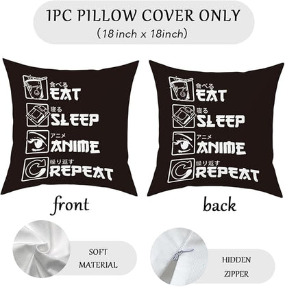 Anime Decor, Just a Girl Who Loves Anime Anime Room Decorative Throw Pillow Covers, Girls Anime Gifts Anime Lovers for Home Living Room Women Girl Bedroom Decoration Gifts Black