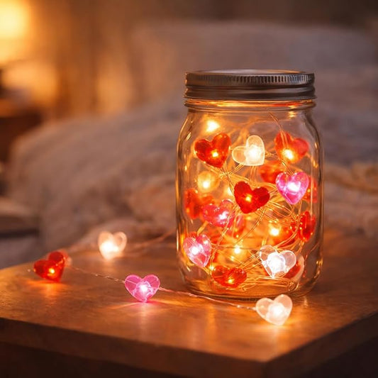 BOHON Valentine Day Decorations, 13 ft 40 LEDs Heart Lights String, Red White Pink Fairy String Lights Battery Operated, Valentines Decor for The Home Galentines Day Indoor Garland Party with Timer