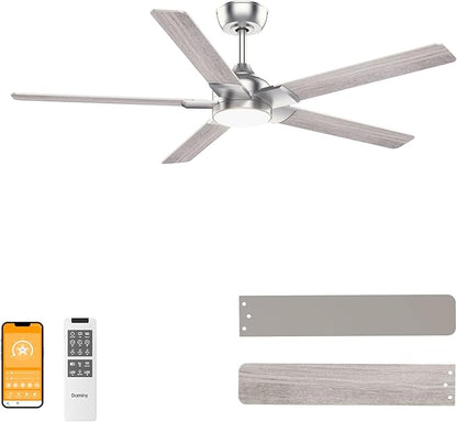 DAMINY 52 inch Nickel Ceiling Fans with Lights,5 Blades,6CCT, Low Profile,Remote Control,for Bedroom, Kitchen,Living Room,Indoor/Outdoor Use,Downrod