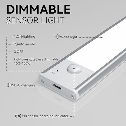 Under Cabinet Lighting, Rechargeable Closet Lights, LED Magnetic Motion Activated Under Cabinet Lights 1800mAh Battery Operated, Wireless Dimmable Under Counter Lights for Kitchen,Stairs,Pantry 2 Pack