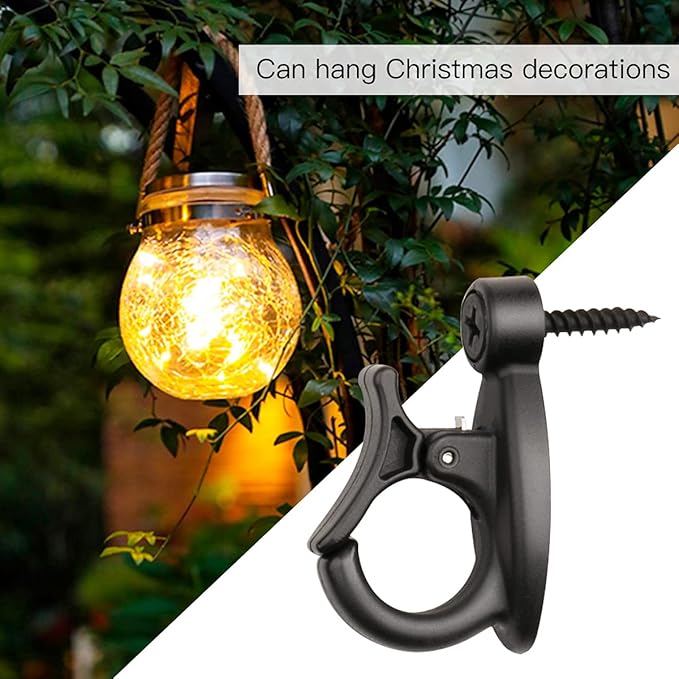 GEZIDEA Light Hanger Hooks,String Light Hooks,Screw-in Hooks for Hanging String Lights and Wire,Plants,Wind Chimes,Plastic,Black,20 Pack