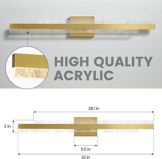 Modern Bathroom Vanity Light: Brushed Gold 32 inch 28W Dimmable LED Bath Bar Light Fixtures Over Mirror - Wall Sconce Picture Lights for Paintings Cabinets Bedroom 3000k