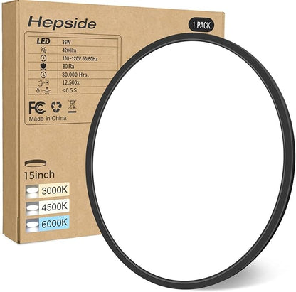 hepside 15.8INCH Big Dimmable Flush Mount Ceiling Light Fixture Black, 3CCT 3000/4500/6000K Ceiling Lamp, 36W 4200LM Super Bright Low Profile Light for Bedroom, Kitchen, Bathroom, Hallway