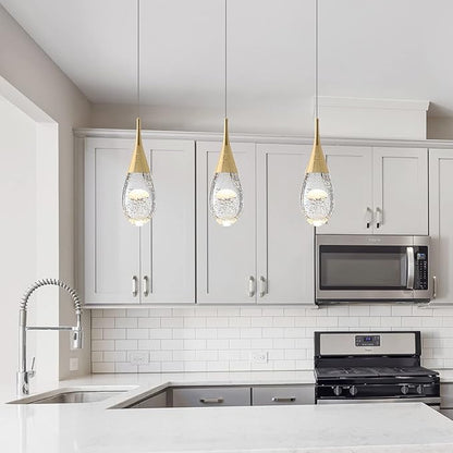 JoollySun Mini Crystal Pendant Light: Modern Dimmable 3-Color(3000k-6000k) LED Pendant for Kitchen Island Bathroom - Polished Gold