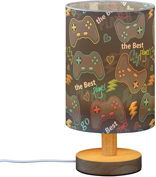 Bedside Table Lamp Video Game Gaming Gamer Nightstand Lamp with Wood Desk Lamps for Bedroom Living Room Nursery Office Home Decor