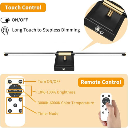 Wall Sconces Set of 2 Battery Operated, 8000mAh USB Rechargeable Wall Sconce with Remote Control, 360°Rotate Dimmable 3000K-6000K LED Dimmable Picture Lamp for Living Room, Bedroom, Hallway (28inch)
