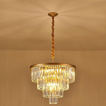 4-Tiers 23.6" Gold Crystal Chandelier Modern 12-Light Contemporary Crystal Pendant Chandeliers Light Fixture Hanging Lighting for Dinning Room Entryway Bedroom Foyer High Ceiling