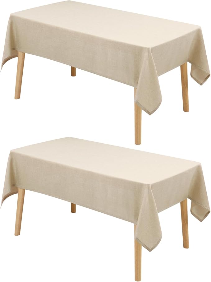 Hiasan 2 Pack Faux Linen Square Tablecloth - Wrinkle and Stain Resistant Washable Table Cloth for Kitchen Dining Room Holiday Table Cover for Party Dinner, Beige, 54 x 54 Inch