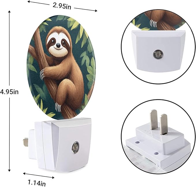 EKOBLA Sloth Plug-in Night Light, Adorable Jungle Animal LED Nightlight with Auto Sensor for Bedroom, Bathroom & Kitchen