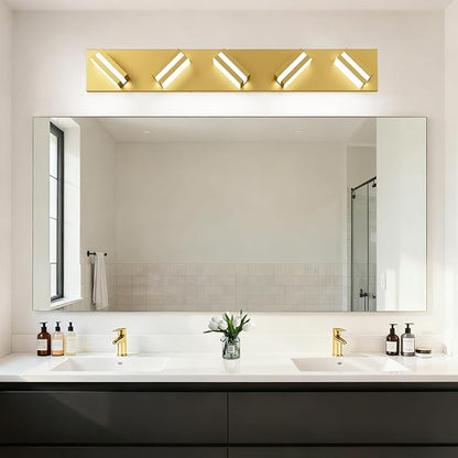 IZORRO LED Modern Bathroom Lights Fixtures(5-Light,Dimmable,360°Rotate),Brushed Glod Acrylic Wall Lighting,Vanity Lights for Bathroom Over Mirror - 6000k 30In （No Assembly Required）