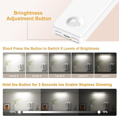 Auxoda Under Cabinet Lighting, 2 Pack Motion Sensor Light Indoor, Rechargeable Closet Lights Battery Operated, LED Lights for Bedroom, Wireless Dimmable Cabinet Lights