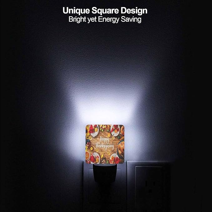 LED Night Light Plug into Wall with Dusk to Dawn Light Sensor White Energy Efficient Thanksgiving Celebration Traditional Dinner Meal Nightlight for Bedroom Bathroom Hallway Living Room Kitchen