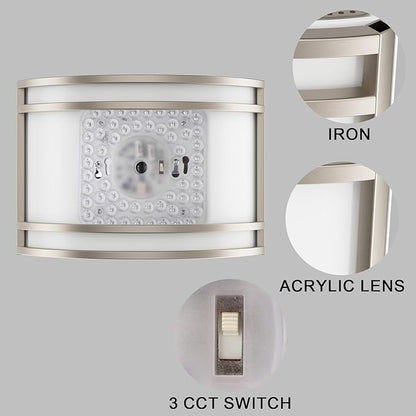 15W LED Indoor Wall Sconce, 3000K/4000K/5000K Color Temperature, Dimmable Modern Indoor Wall Mount Half Cylinder Light Fixture for Hallway Bedroom, Brushed Nickel