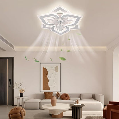 Ceiling Fan with Lights Low Profile Ceiling Fan with Lights Dimmable LED Fandelier 6 Speeds 3 Color White Fan for Bedroom Kids Room Living Room