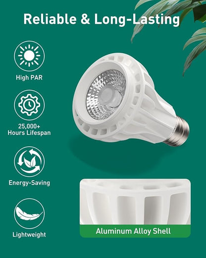 Pawfly Grow Lights for Indoor Plants, 12W PAR20 LED Grow Light Bulb (150W Eqv), Ultra-High PPFD 466 μmol/m²/s at 1ft, 6000K Full Spectrum COB Plant Light for Seedling & Hydroponic Gardening
