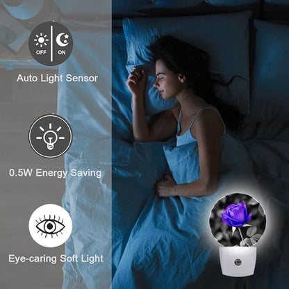 Purple Rose Flower Violet Night Light Auto Sensor Led Dusk to Dawn Lamp Home Decor for Men Women