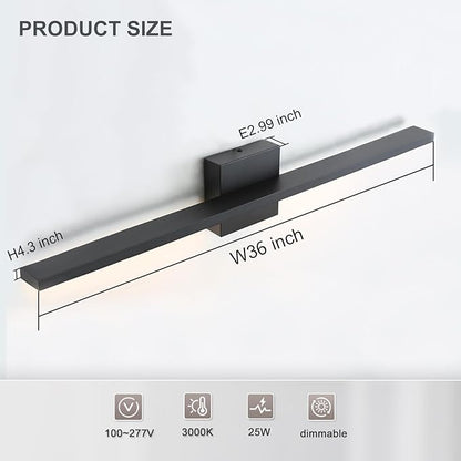 Bathroom Light Fixtures Over Mirror, 36 Inch Black Bathroom Vanity Light, LED Modern Wall Sconce 3000K Bar Vanity Lights for Restroom